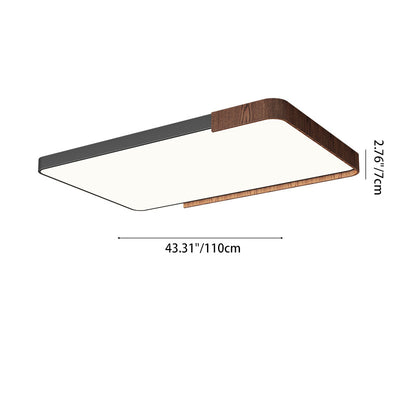 Traditional Japanese Rectangular Round Wood Grain Iron Acrylic LED Flush Mount Ceiling Light For Living Room
