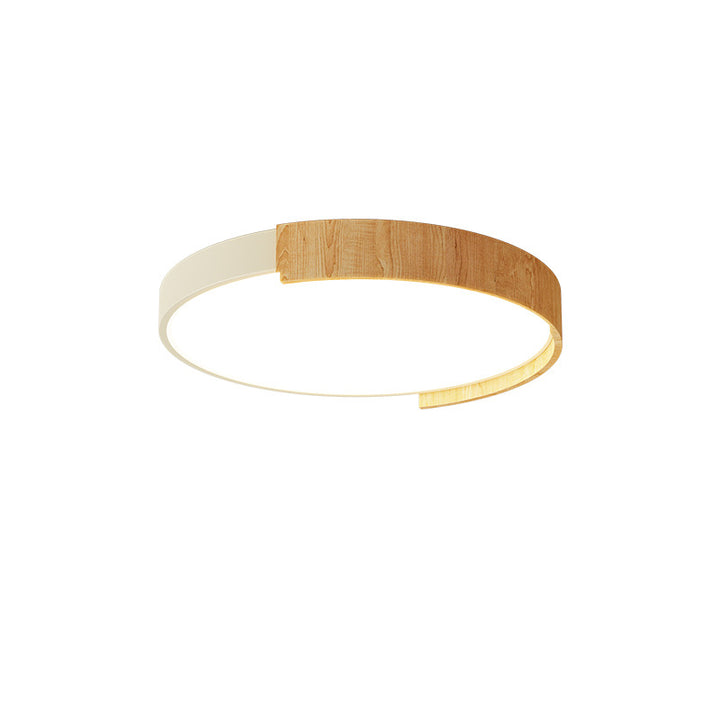 Traditionelle japanische rechteckige runde Holzmaserung Eisen Acryl LED Deckenleuchte für das Wohnzimmer 