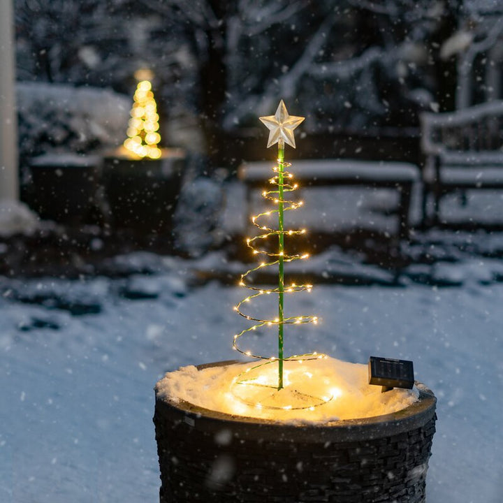 Moderne Art Deco Solar Wasserdichte Eisen Kunststoff Stern Spiral Weihnachtsbaum LED Rasen Landschaftslicht Für Außen Terrasse 