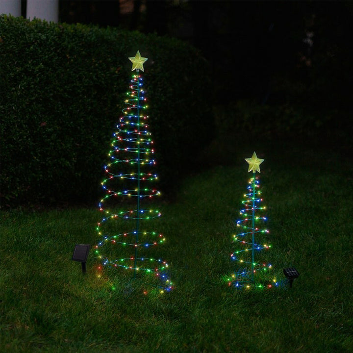 Moderne Art Deco Solar Wasserdichte Eisen Kunststoff Stern Spiral Weihnachtsbaum LED Rasen Landschaftslicht Für Außen Terrasse 