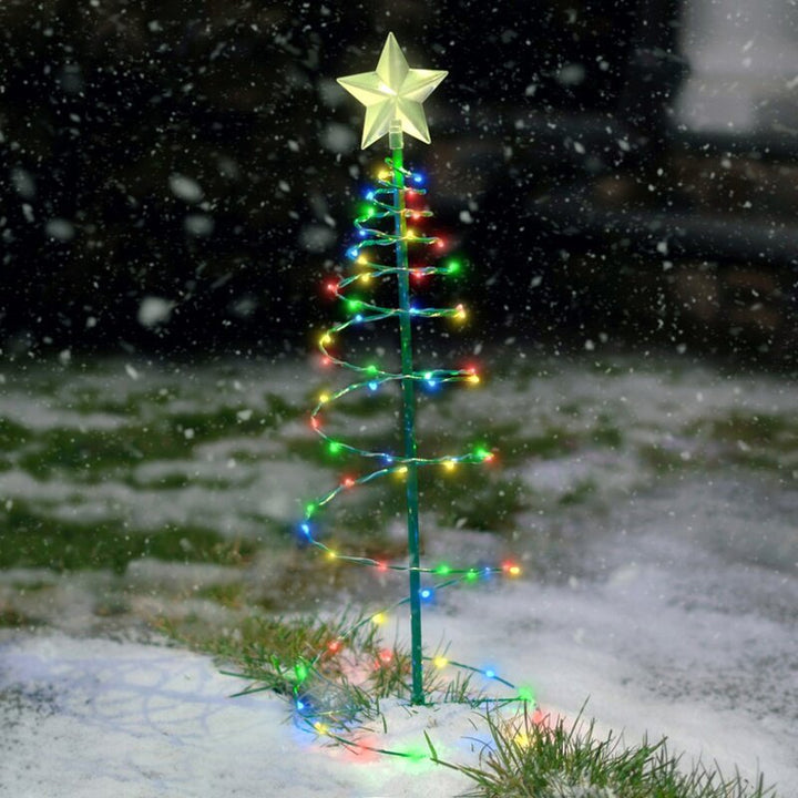 Moderne Art Deco Solar Wasserdichte Eisen Kunststoff Stern Spiral Weihnachtsbaum LED Rasen Landschaftslicht Für Außen Terrasse 