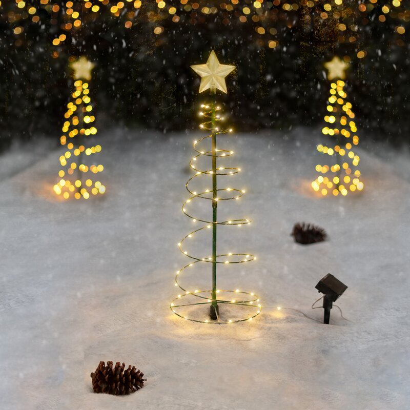 Moderne Art Deco Solar Wasserdichte Eisen Kunststoff Stern Spiral Weihnachtsbaum LED Rasen Landschaftslicht Für Außen Terrasse 