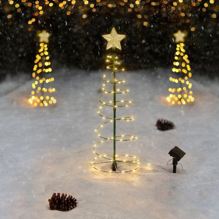Moderne Art Deco Solar Wasserdichte Eisen Kunststoff Stern Spiral Weihnachtsbaum LED Rasen Landschaftslicht Für Außen Terrasse 