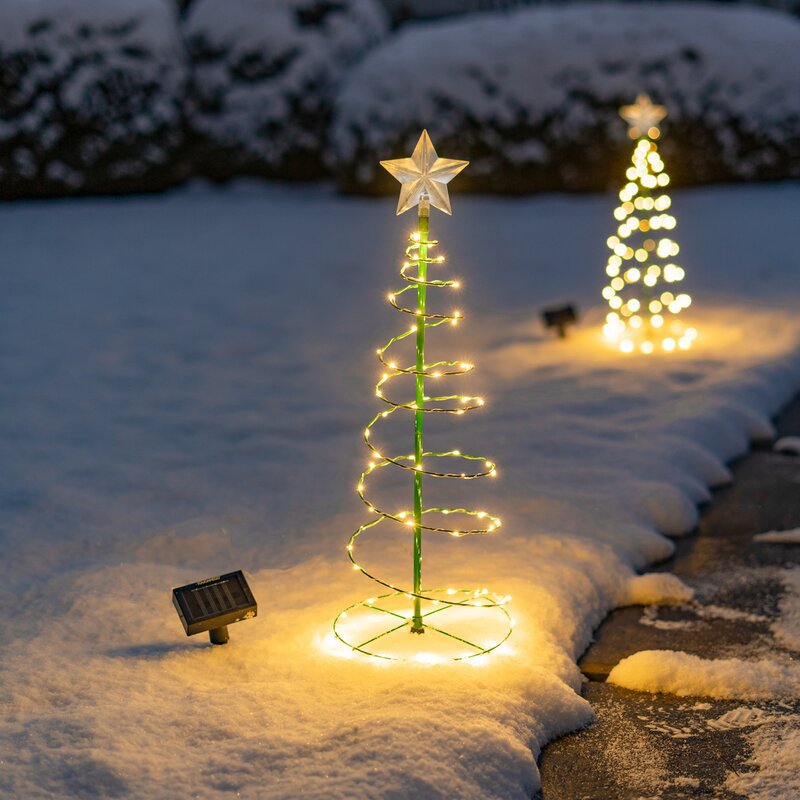 Moderne Art Deco Solar Wasserdichte Eisen Kunststoff Stern Spiral Weihnachtsbaum LED Rasen Landschaftslicht Für Außen Terrasse 