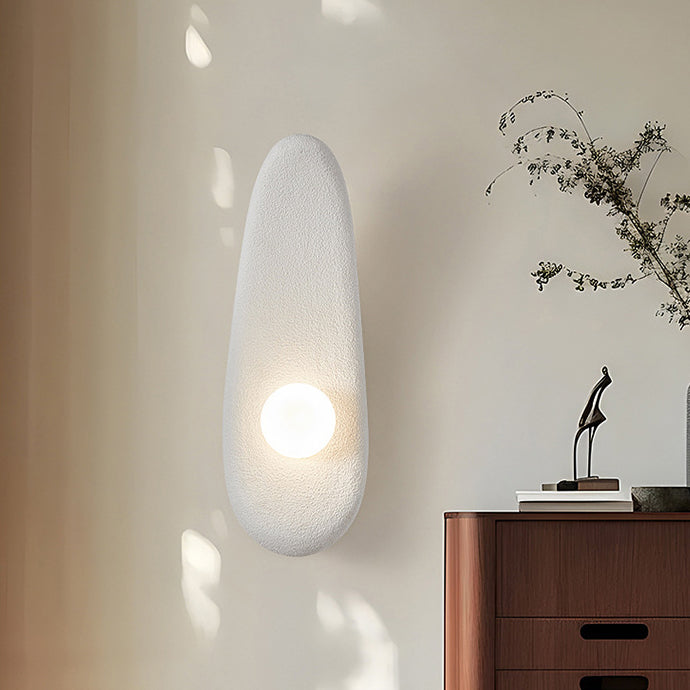 Traditional Japanese Irregular Long Curved Oval High-Density Polystyrene 1-Light Wall Sconce Lamp For Living Room