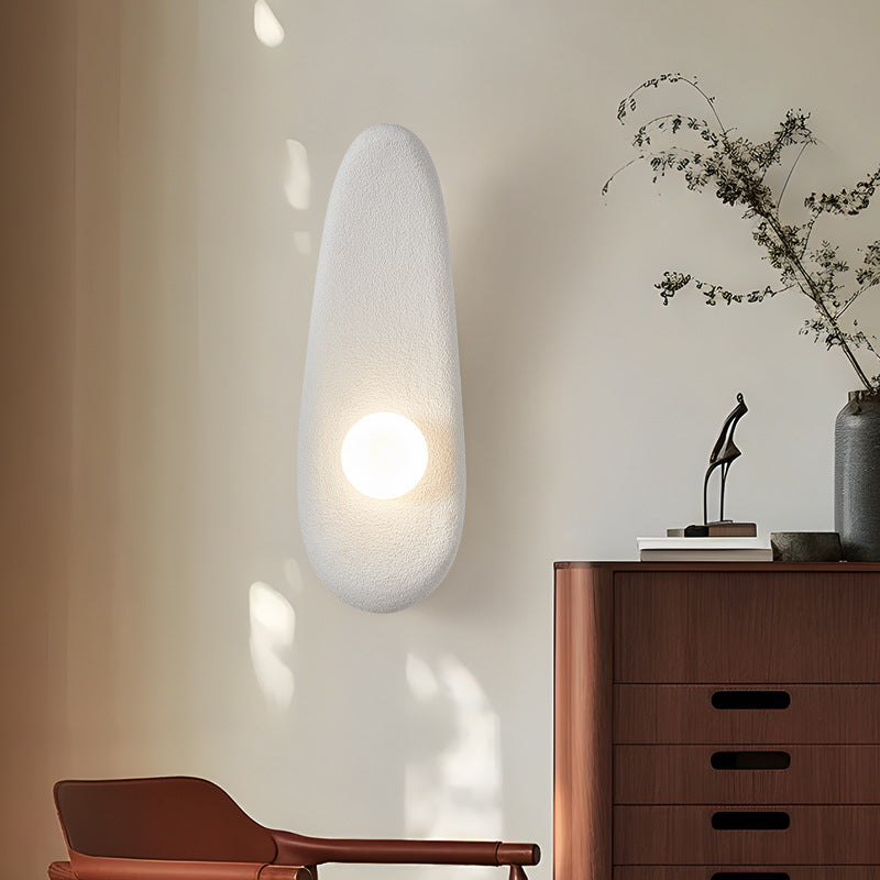 Traditional Japanese Irregular Long Curved Oval High-Density Polystyrene 1-Light Wall Sconce Lamp For Living Room