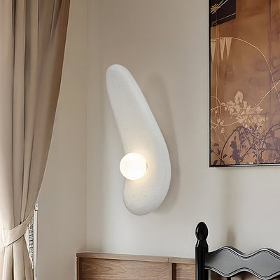 Traditional Japanese Irregular Long Curved Oval High-Density Polystyrene 1-Light Wall Sconce Lamp For Living Room