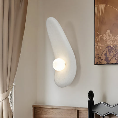 Traditional Japanese Irregular Long Curved Oval High-Density Polystyrene 1-Light Wall Sconce Lamp For Living Room