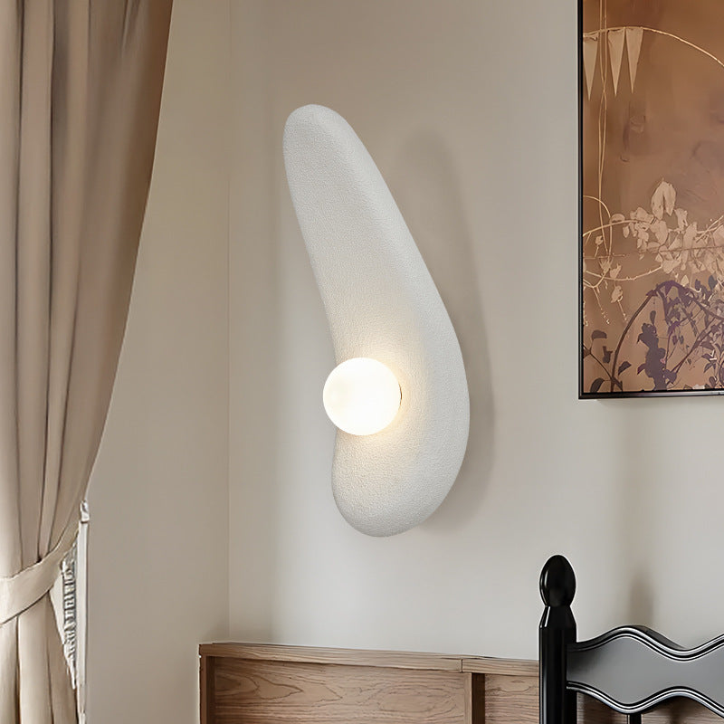 Traditional Japanese Irregular Long Curved Oval High-Density Polystyrene 1-Light Wall Sconce Lamp For Living Room