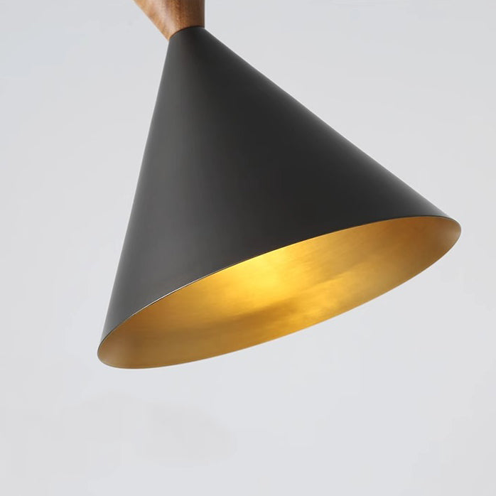 Lámpara colgante de lujo contemporáneo con cúpula cónica de latón y madera de 1 luz para sala de estar 