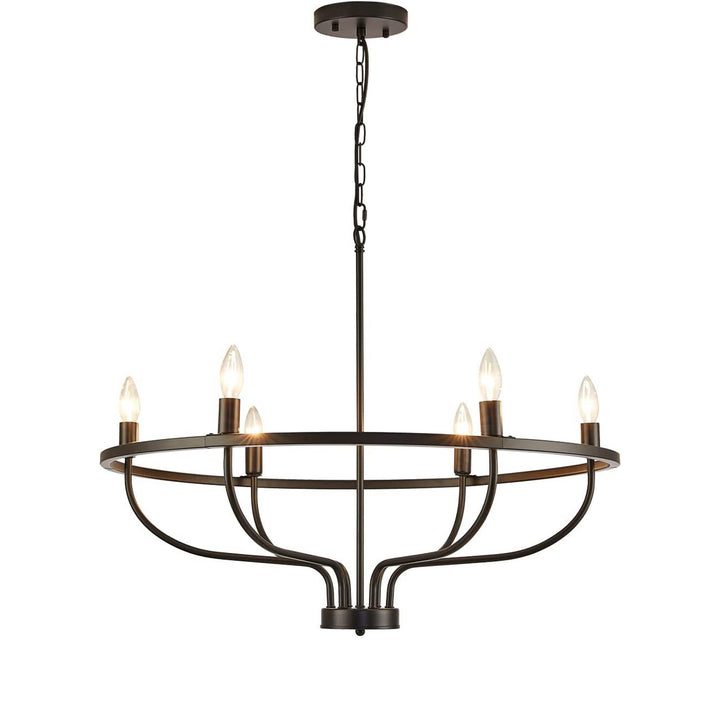 Contemporary Industrial Metal Round Branch Frame Candle 6-Light Chandeliers For Dining Room