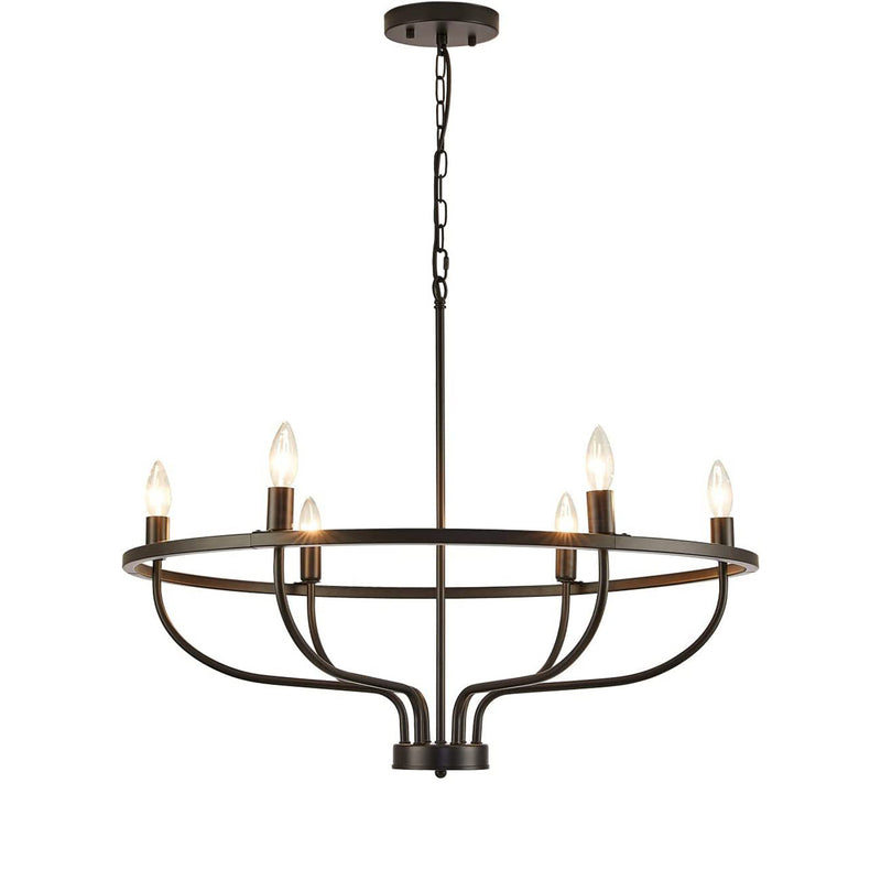 Chandeliers Contemporains en Métal Industriel Rond avec Cadre en Branche pour Bougie à 6 Lumières pour Salle à Manger 