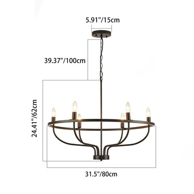 Chandeliers Contemporains en Métal Industriel Rond avec Cadre en Branche pour Bougie à 6 Lumières pour Salle à Manger 