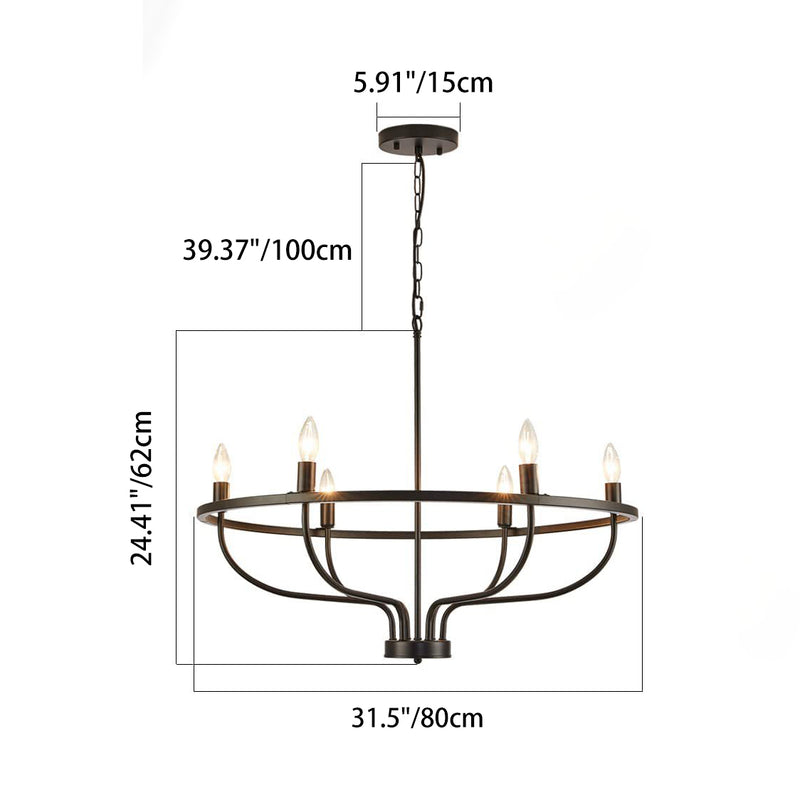 Chandeliers Contemporains en Métal Industriel Rond avec Cadre en Branche pour Bougie à 6 Lumières pour Salle à Manger 
