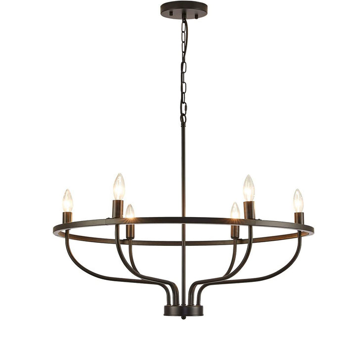 Contemporary Industrial Metal Round Branch Frame Candle 6-Light Chandeliers For Dining Room