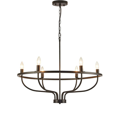 Chandeliers Contemporains en Métal Industriel Rond avec Cadre en Branche pour Bougie à 6 Lumières pour Salle à Manger 