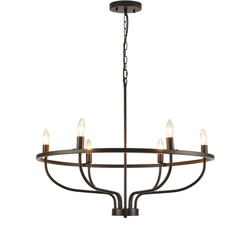 Chandeliers Contemporains en Métal Industriel Rond avec Cadre en Branche pour Bougie à 6 Lumières pour Salle à Manger 
