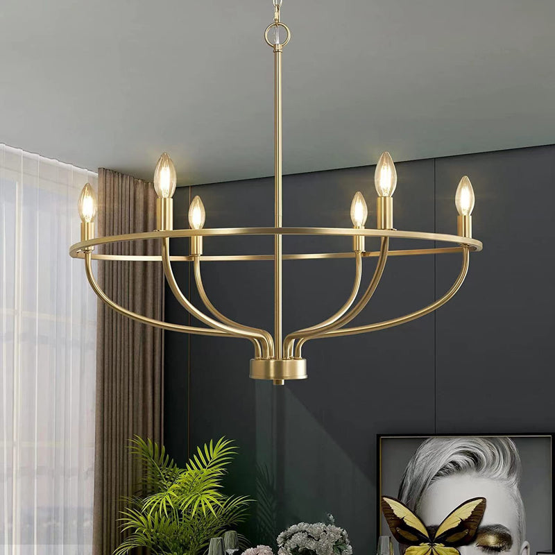 Chandeliers Contemporains en Métal Industriel Rond avec Cadre en Branche pour Bougie à 6 Lumières pour Salle à Manger 