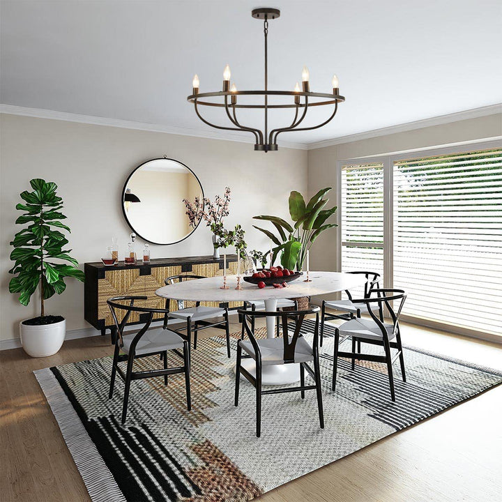 Contemporary Industrial Metal Round Branch Frame Candle 6-Light Chandeliers For Dining Room