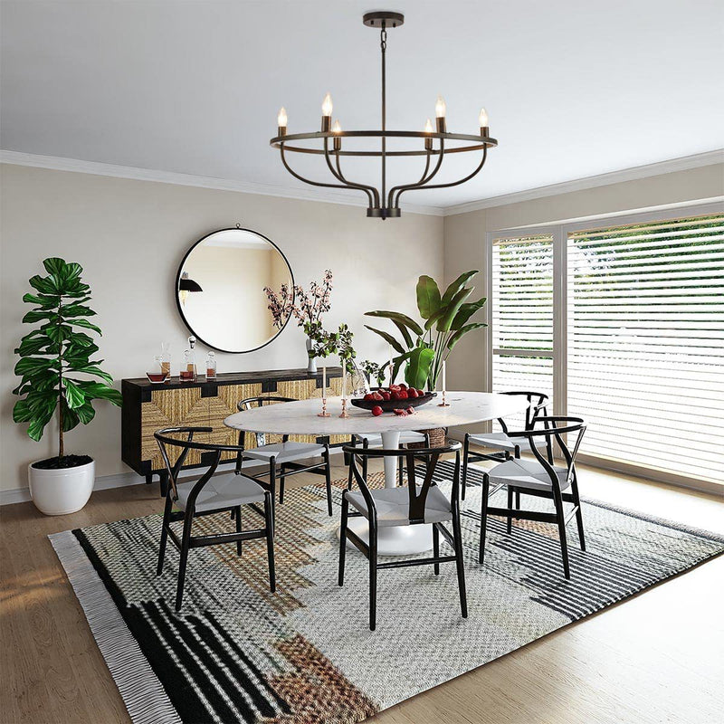 Chandeliers Contemporains en Métal Industriel Rond avec Cadre en Branche pour Bougie à 6 Lumières pour Salle à Manger 