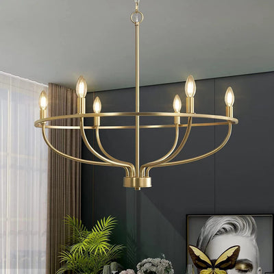 Chandeliers Contemporains en Métal Industriel Rond avec Cadre en Branche pour Bougie à 6 Lumières pour Salle à Manger 