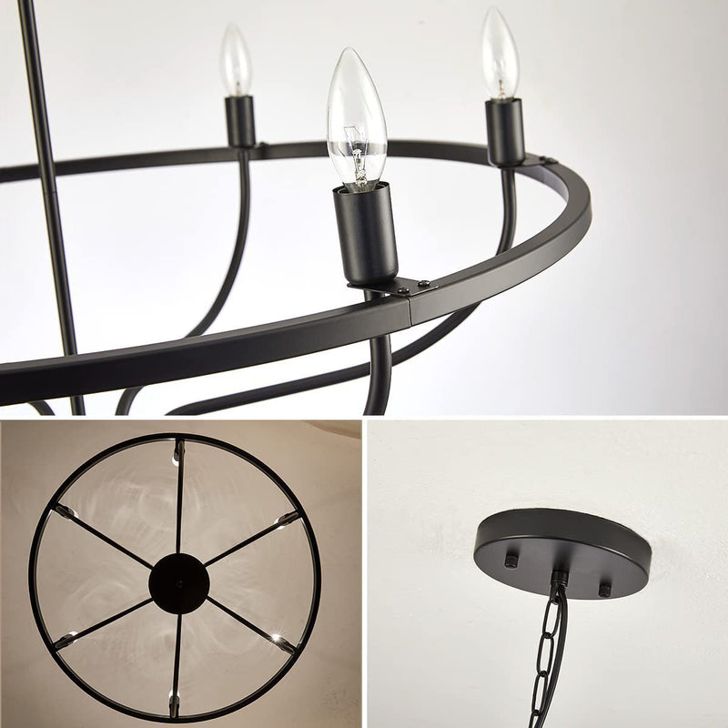 Chandeliers Contemporains en Métal Industriel Rond avec Cadre en Branche pour Bougie à 6 Lumières pour Salle à Manger 