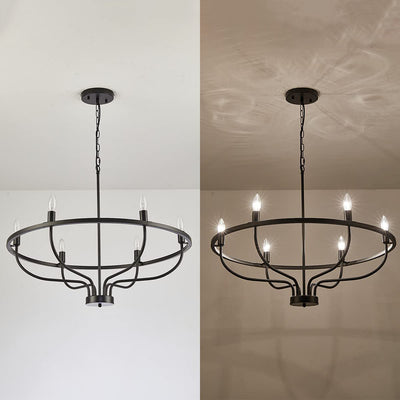 Chandeliers Contemporains en Métal Industriel Rond avec Cadre en Branche pour Bougie à 6 Lumières pour Salle à Manger 