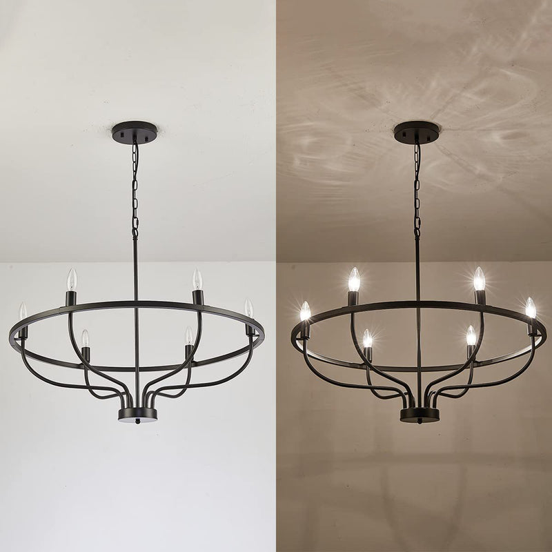 Chandeliers Contemporains en Métal Industriel Rond avec Cadre en Branche pour Bougie à 6 Lumières pour Salle à Manger 