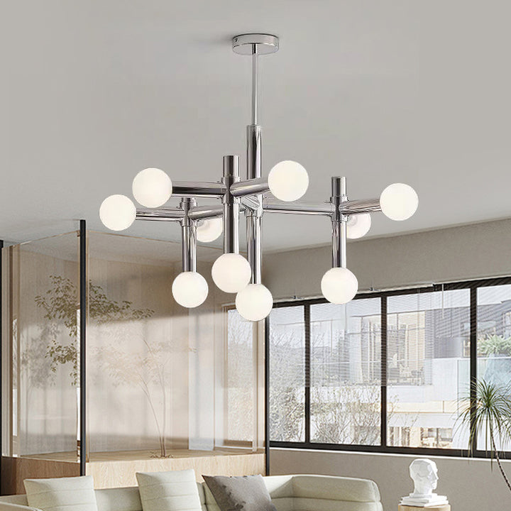 Modern Mid-Century Sputnik Iron Frame Acrylic Ball Shade 10/13-Light Chandelier For Living Room