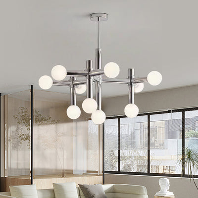 Moderne Mid-Century Sputnik Eisenrahmen Acrylkugel Schirm 10/13-Licht Kronleuchter für Wohnzimmer 