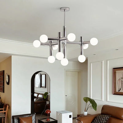 Moderne Mid-Century Sputnik Eisenrahmen Acrylkugel Schirm 10/13-Licht Kronleuchter für Wohnzimmer 
