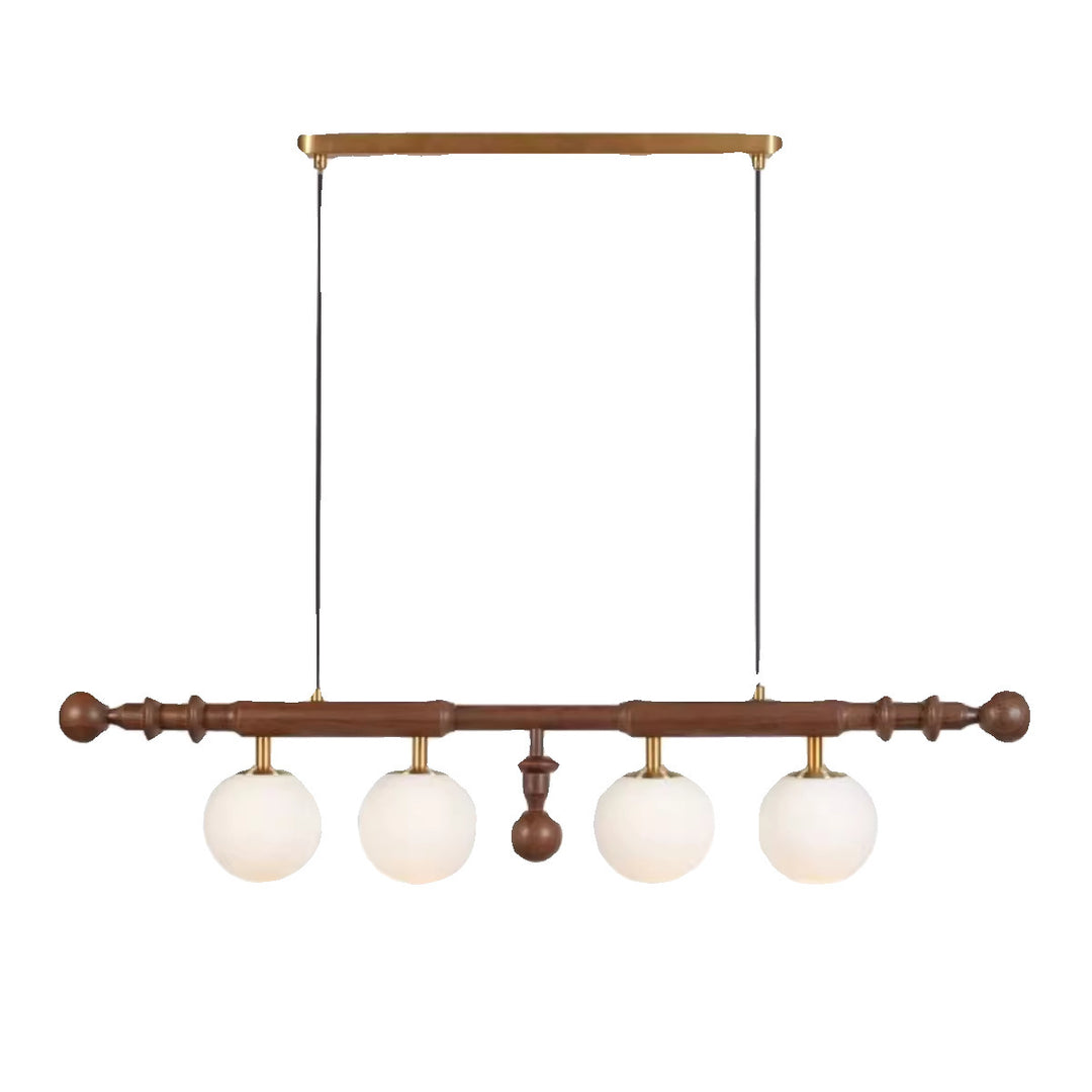 Contemporary Retro Wood Column Glass Ball Dome 4-Light Island Light Chandelier For Dining Room