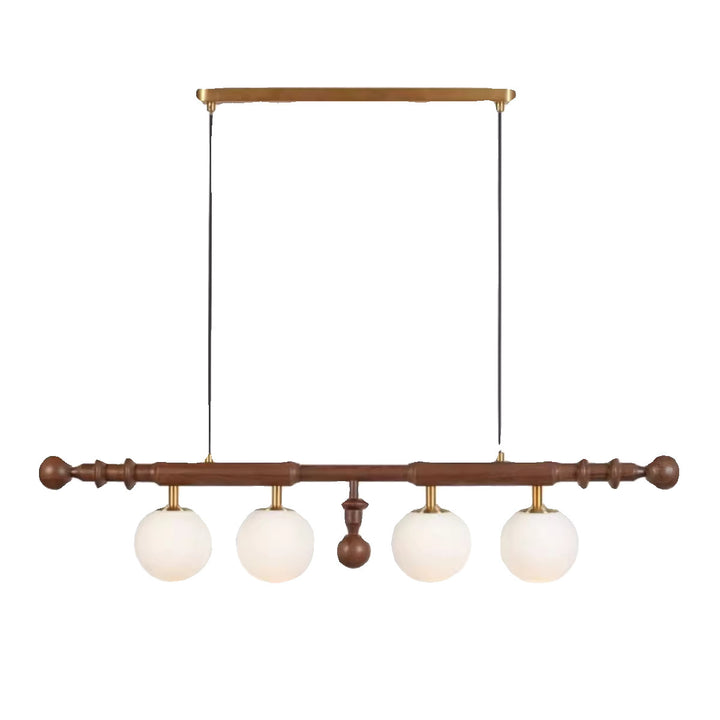 Contemporary Retro Wood Column Glass Ball Dome 4-Light Island Light Chandelier For Dining Room