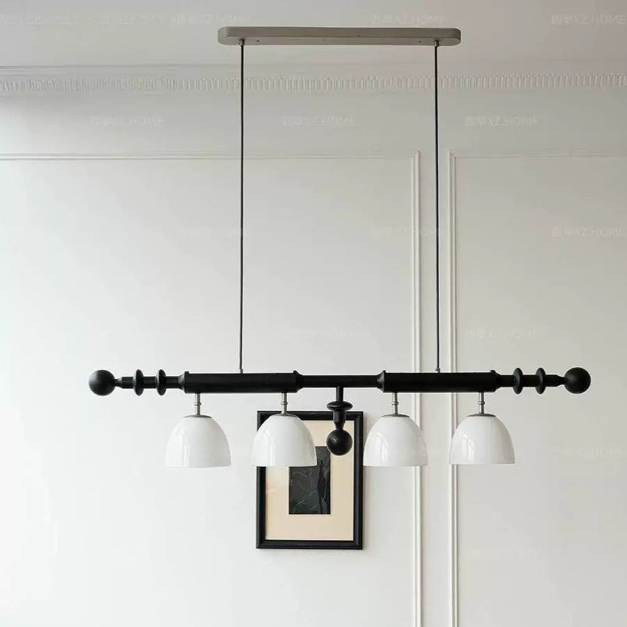 Contemporary Retro Wood Column Glass Ball Dome 4-Light Island Light Chandelier For Dining Room