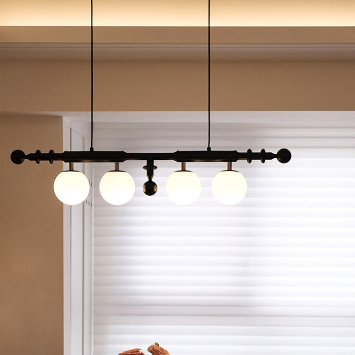 Contemporary Retro Wood Column Glass Ball Dome 4-Light Island Light Chandelier For Dining Room
