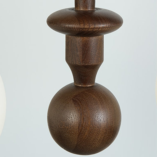 Contemporary Retro Wood Column Glass Ball Dome 4-Light Island Light Chandelier For Dining Room