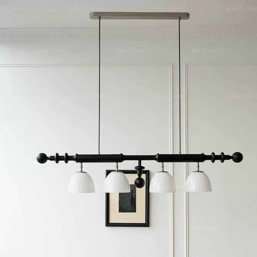 Contemporary Retro Wood Column Glass Ball Dome 4-Light Island Light Chandelier For Dining Room