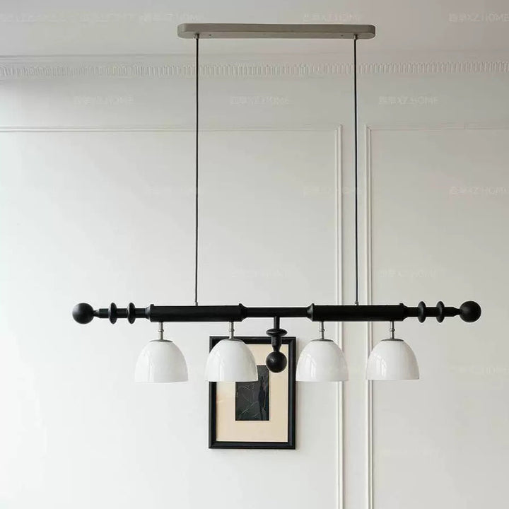 Contemporary Retro Wood Column Glass Ball Dome 4-Light Island Light Chandelier For Dining Room