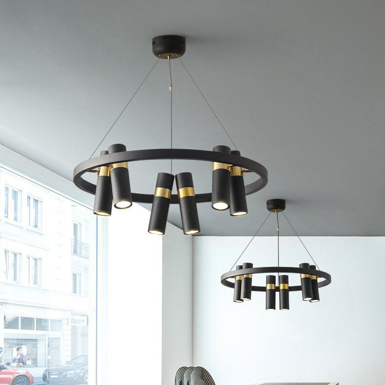 Contemporary Industrial Rotatable Glass Metal Tube Circle Ring 3/6/9-Light Chandeliers For Dining Room