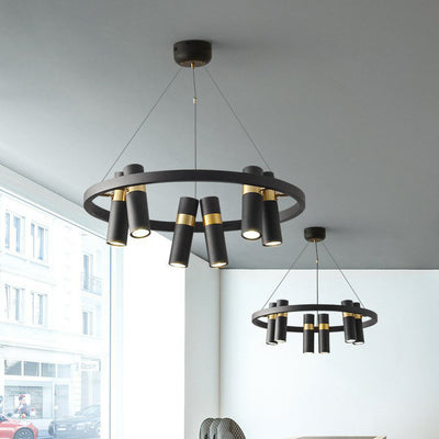 Lustres Contemporains en Verre Métal Rotatif avec Anneau de Tube pour 3/6/9 Lumières pour Salle à Manger 