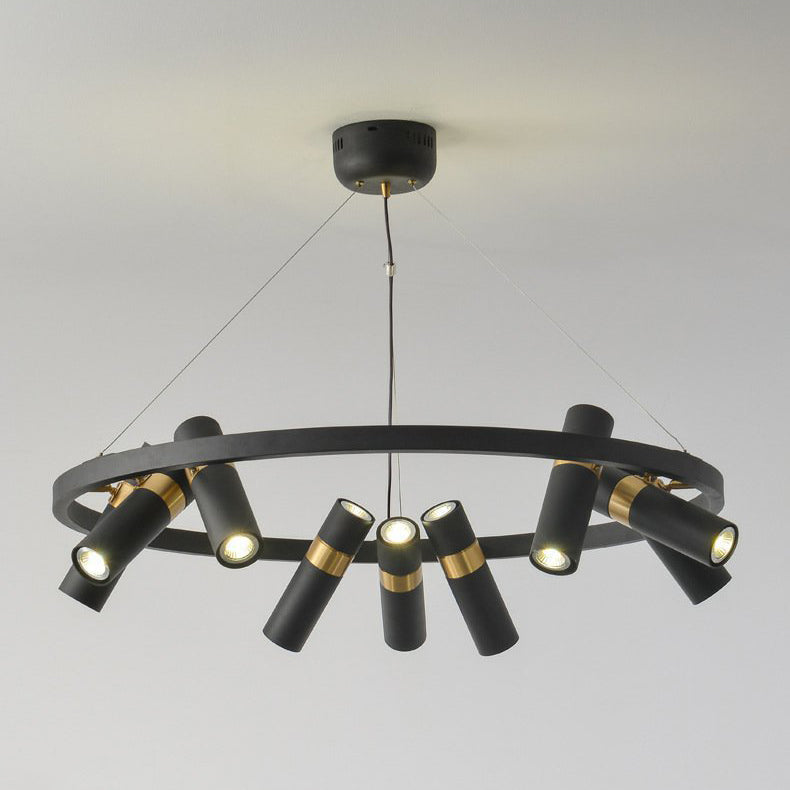 Contemporary Industrial Rotatable Glass Metal Tube Circle Ring 3/6/9-Light Chandeliers For Dining Room