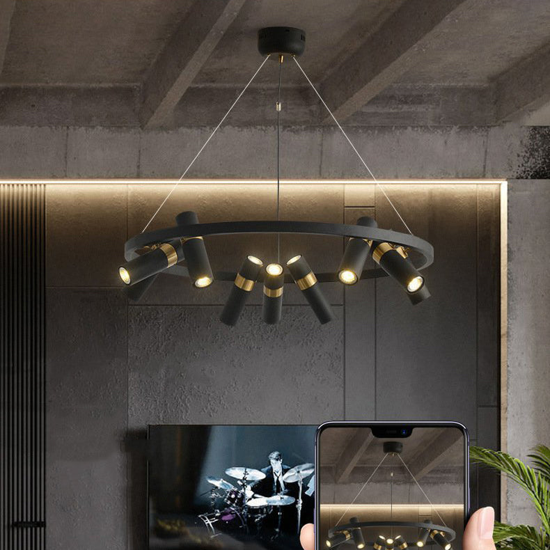 Contemporary Industrial Rotatable Glass Metal Tube Circle Ring 3/6/9-Light Chandeliers For Dining Room