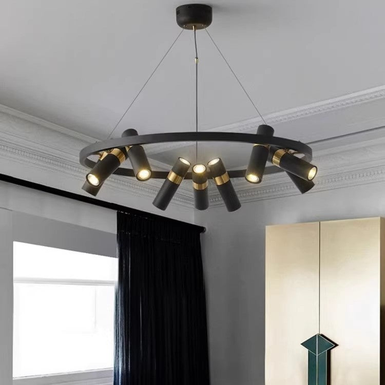 Lustres Contemporains en Verre Métal Rotatif avec Anneau de Tube pour 3/6/9 Lumières pour Salle à Manger 