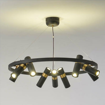 Lustres Contemporains en Verre Métal Rotatif avec Anneau de Tube pour 3/6/9 Lumières pour Salle à Manger 