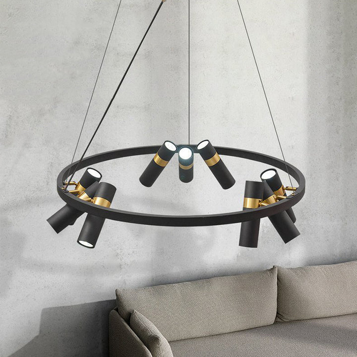 Contemporary Industrial Rotatable Glass Metal Tube Circle Ring 3/6/9-Light Chandeliers For Dining Room