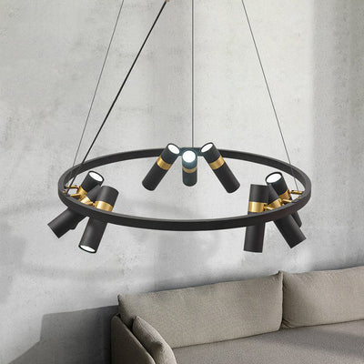 Lustres Contemporains en Verre Métal Rotatif avec Anneau de Tube pour 3/6/9 Lumières pour Salle à Manger 