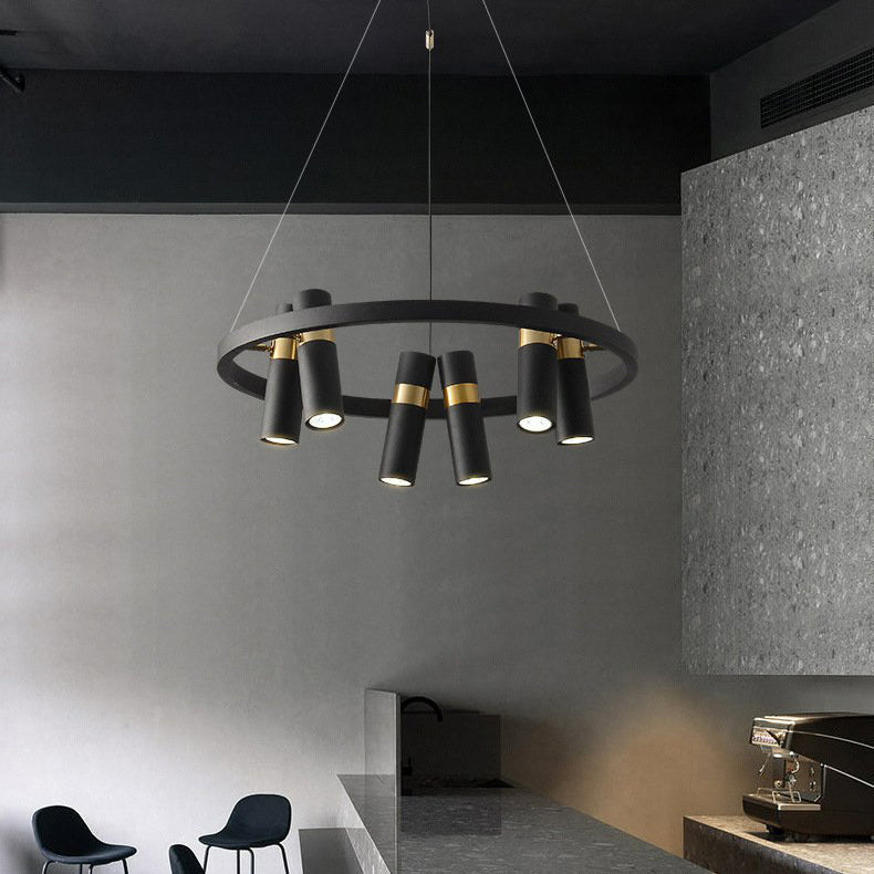 Lustres Contemporains en Verre Métal Rotatif avec Anneau de Tube pour 3/6/9 Lumières pour Salle à Manger 