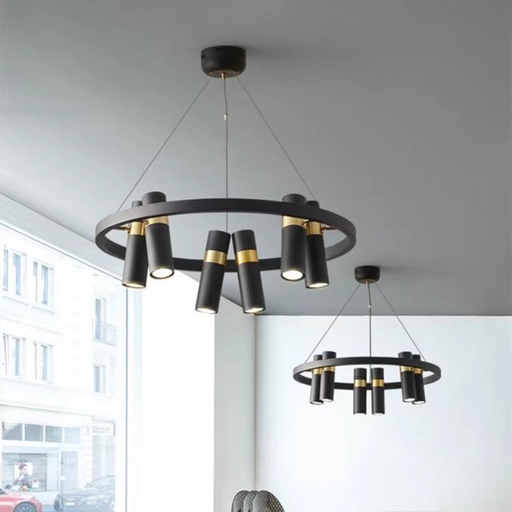 Contemporary Industrial Rotatable Glass Metal Tube Circle Ring 3/6/9-Light Chandeliers For Dining Room