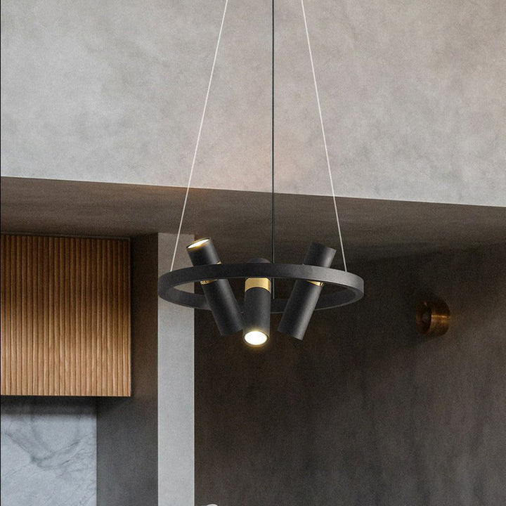 Contemporary Industrial Rotatable Glass Metal Tube Circle Ring 3/6/9-Light Chandeliers For Dining Room