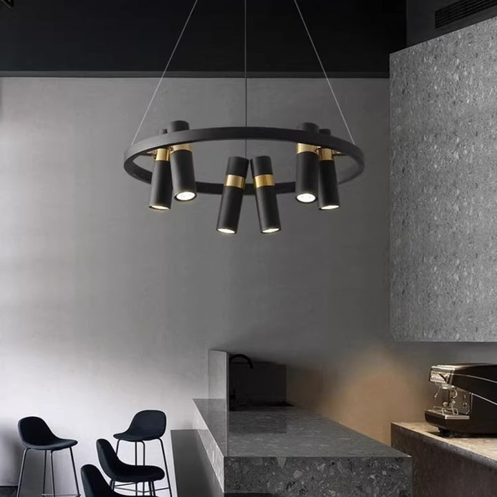 Contemporary Industrial Rotatable Glass Metal Tube Circle Ring 3/6/9-Light Chandeliers For Dining Room